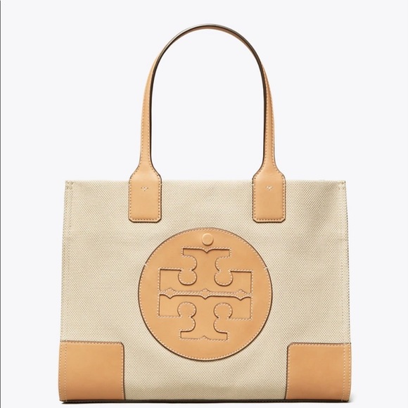 Tory Burch Ella Leather Canvas Tote Natural - Picture 9 of 16